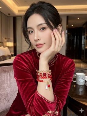 Regal Crimson & Gold Artisan Bracelet Stack | Luxe 4-Piece Set FREE EARRINGS